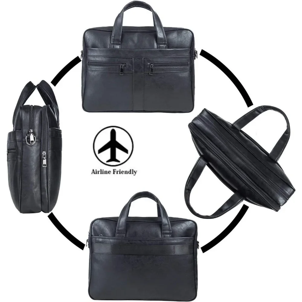 Men's Black Leather Messenger and Laptop bag 15.6 inch